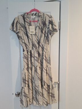 bohme Cream Dress with Black Abstract Stripe Print